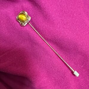 Vintage Stick Pin with Yellow Cat's Eye Stone